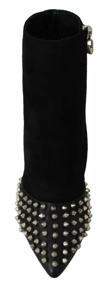 Philipp Plein Black Suede Studded Heels Ankle Boots