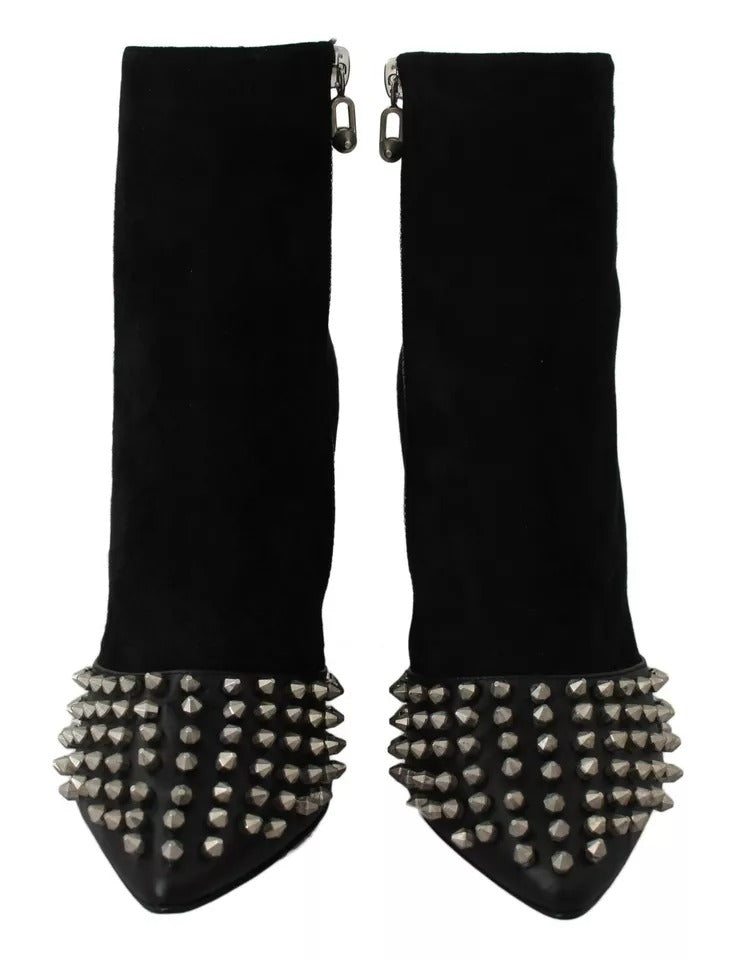 Philipp Plein Black Suede Studded Heels Ankle Boots
