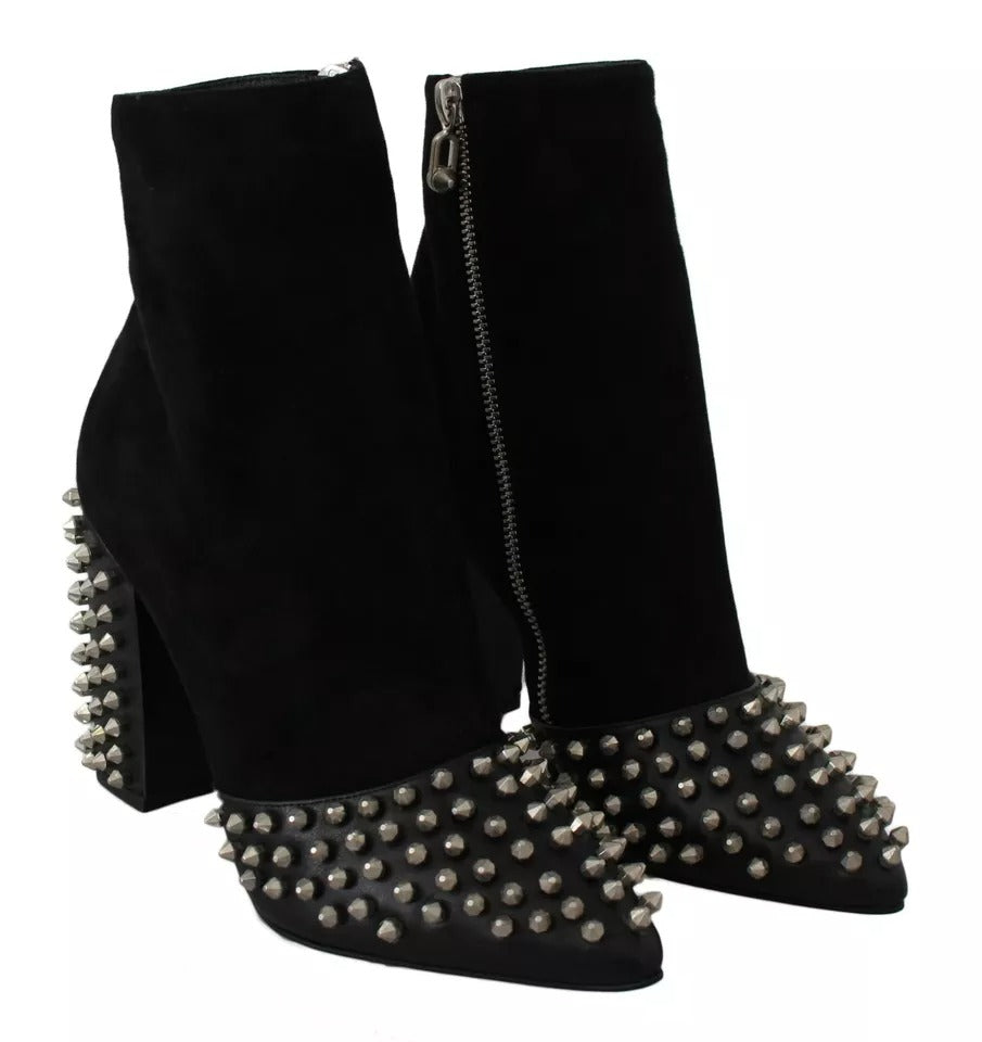 Philipp Plein Black Suede Studded Heels Ankle Boots