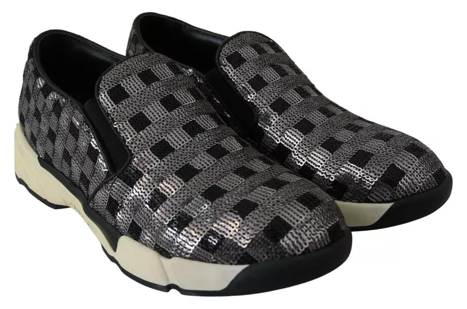 PINKO Silver Black Slip-on Sequence Design Sneakers