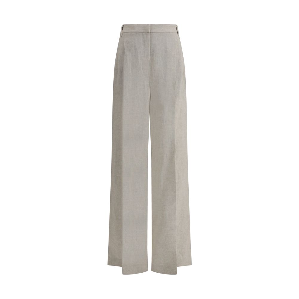 Brunello Cucinelli Wide-Leg Linen Pants with Lamé Details