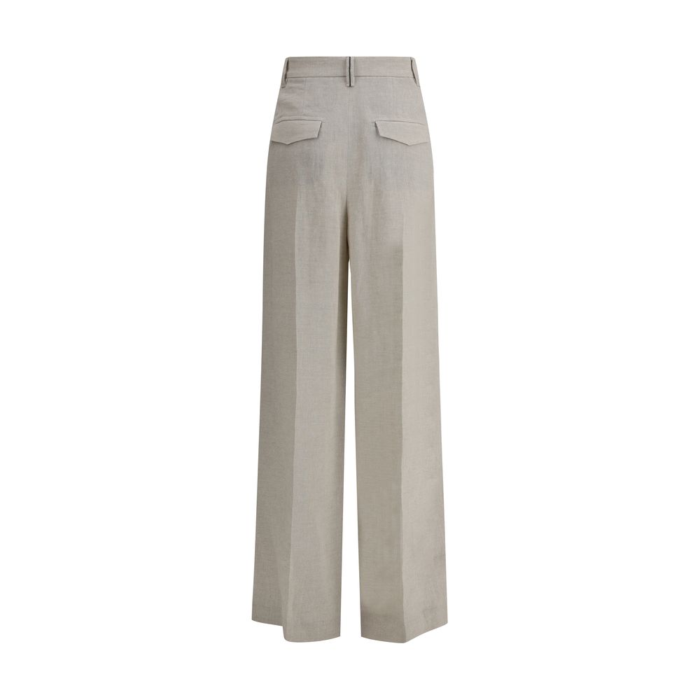 Brunello Cucinelli Wide-Leg Linen Pants with Lamé Details