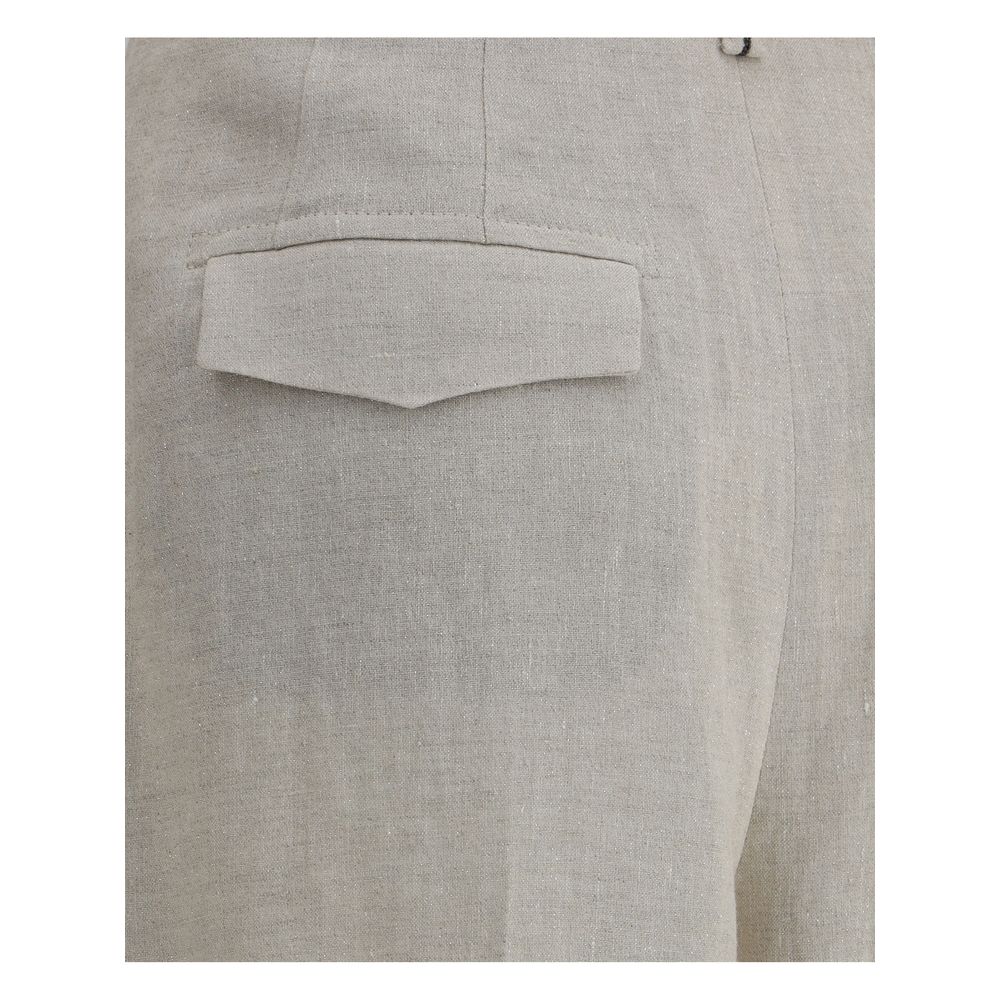 Brunello Cucinelli Wide-Leg Linen Pants with Lamé Details