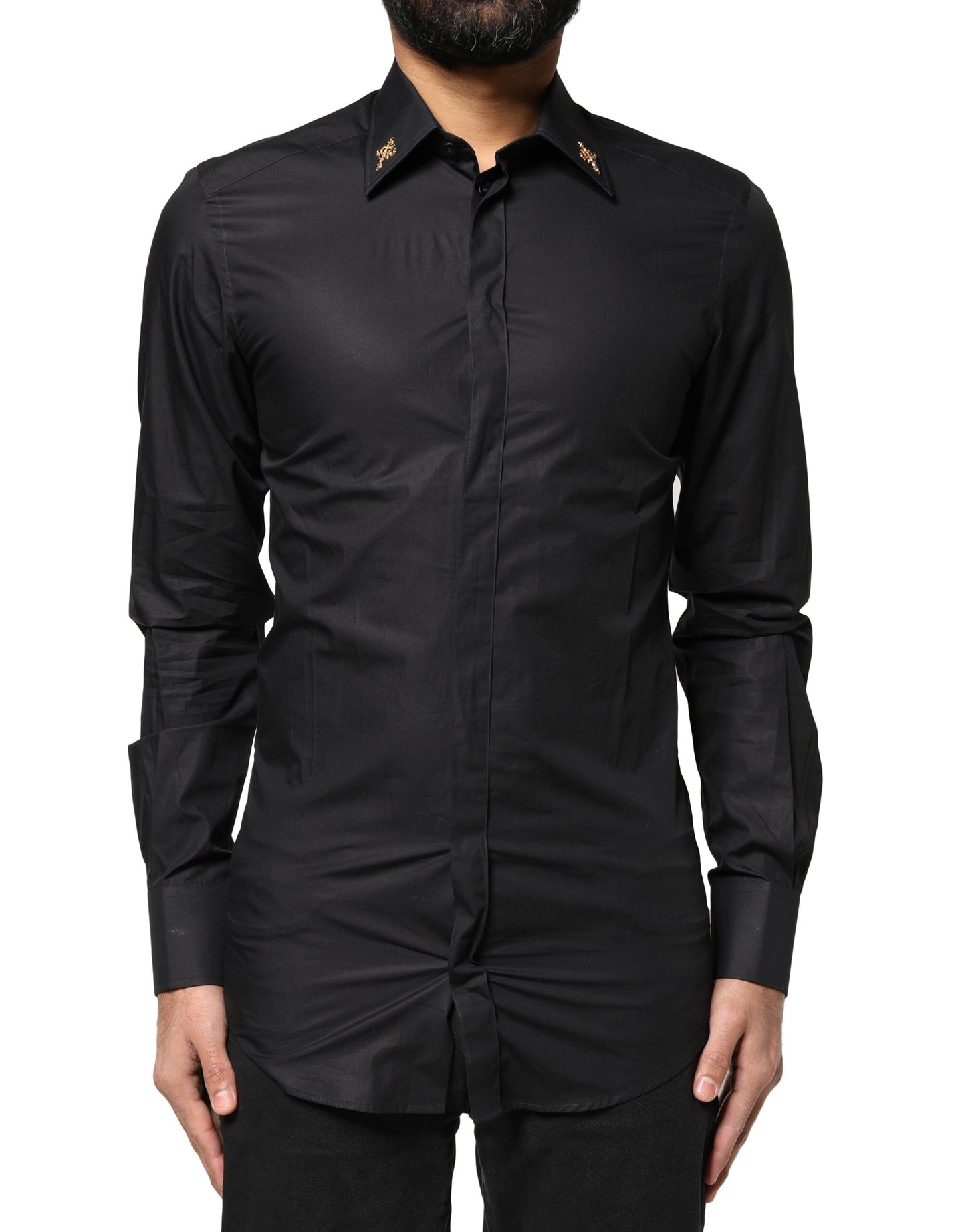 Dolce & Gabbana Black GOLD Cross Embellished Men's Dress Shirt