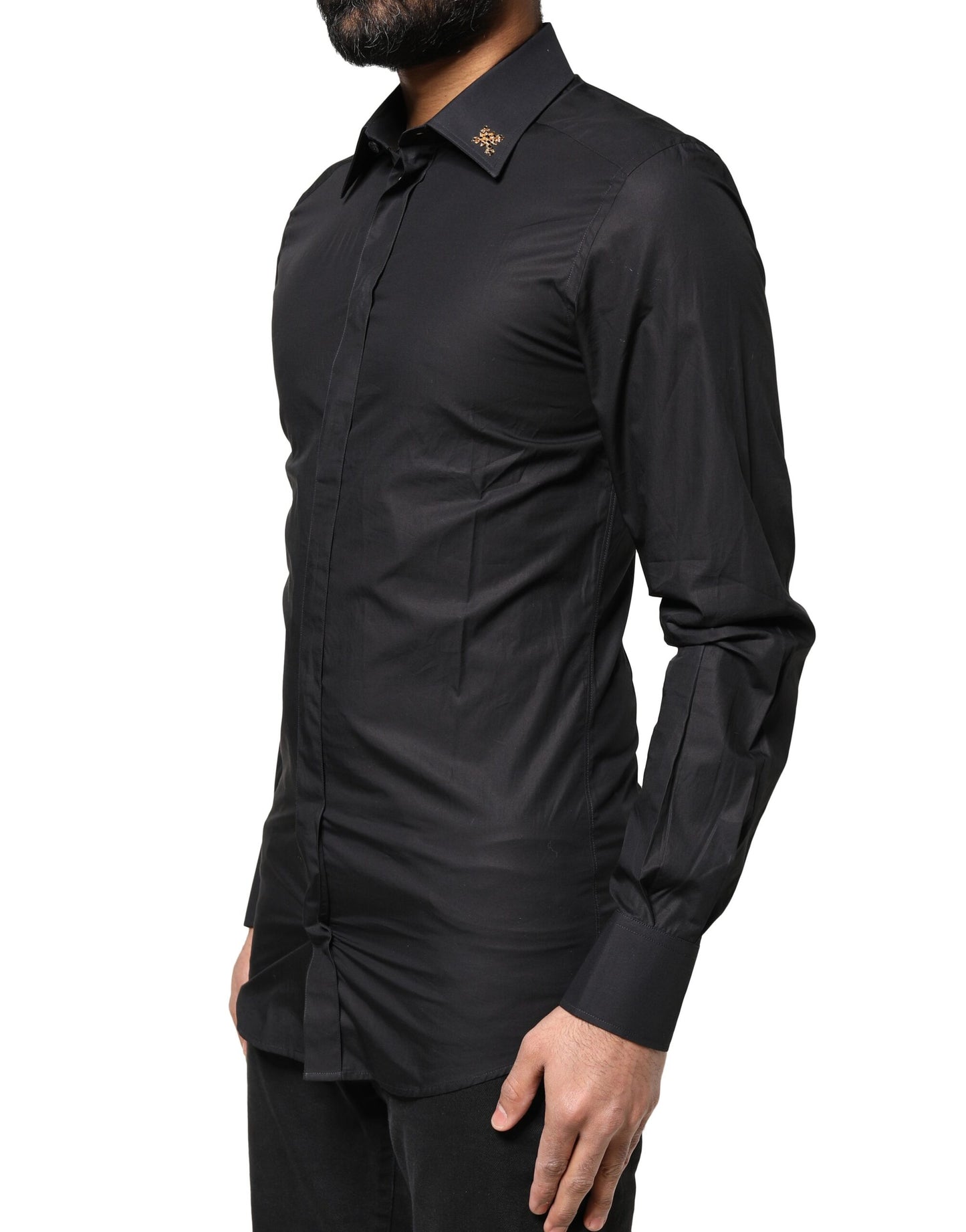Dolce & Gabbana Black GOLD Cross Embellished Men's Dress Shirt
