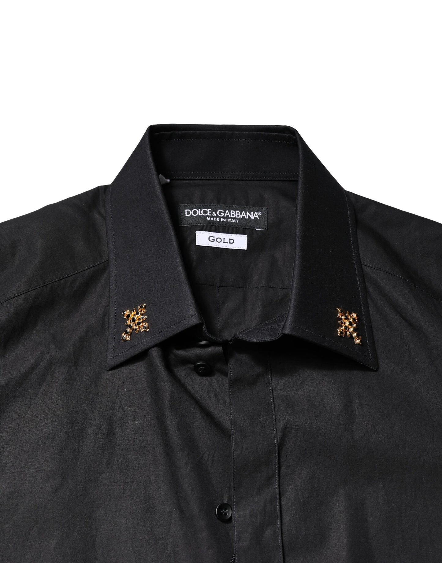 Dolce & Gabbana Black GOLD Cross Embellished Men's Dress Shirt