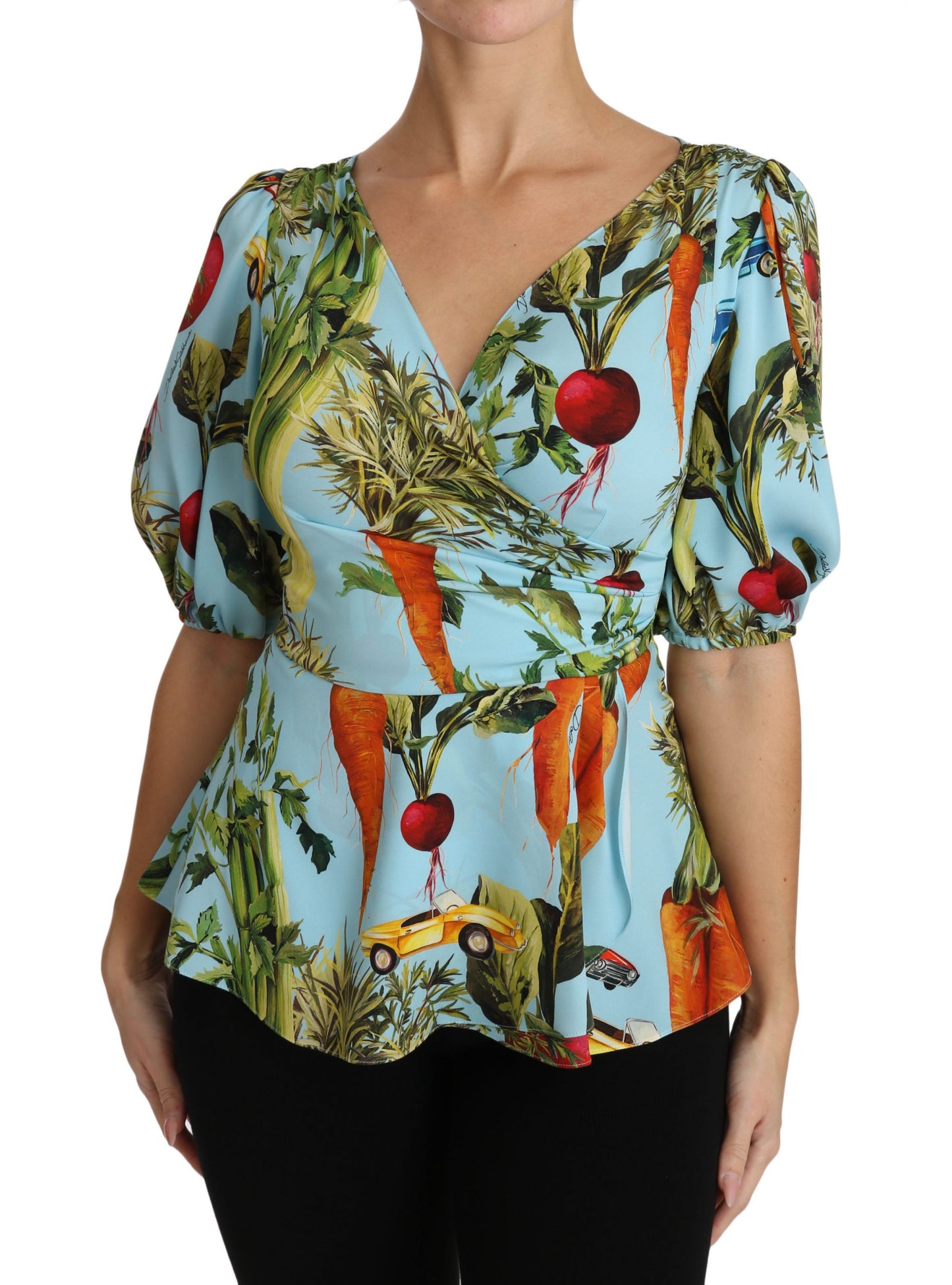 - Vegetable Print Silk Top Extravaganza