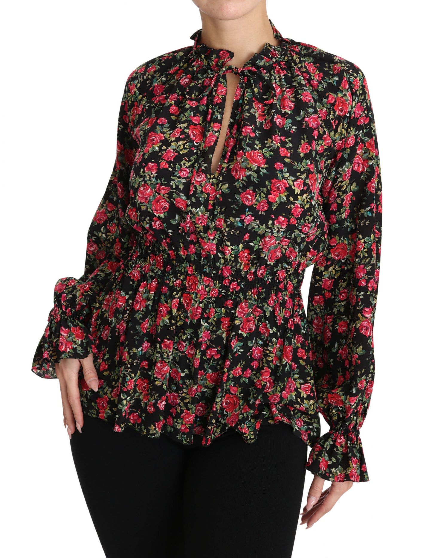 - Elegant Black Floral Silk Shirt