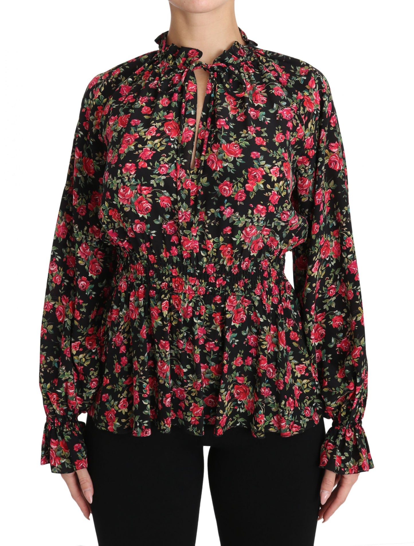 - Elegant Black Floral Silk Shirt