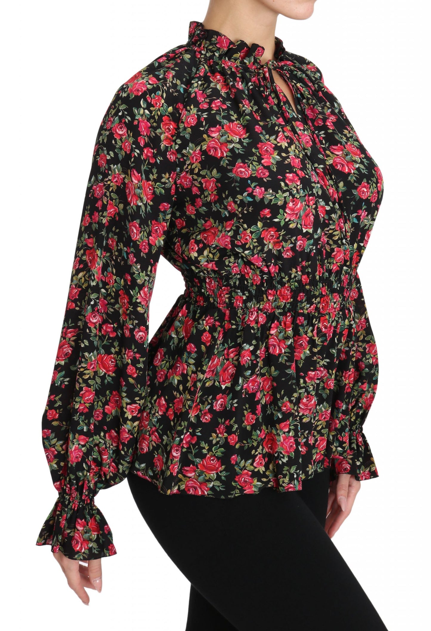 - Elegant Black Floral Silk Shirt