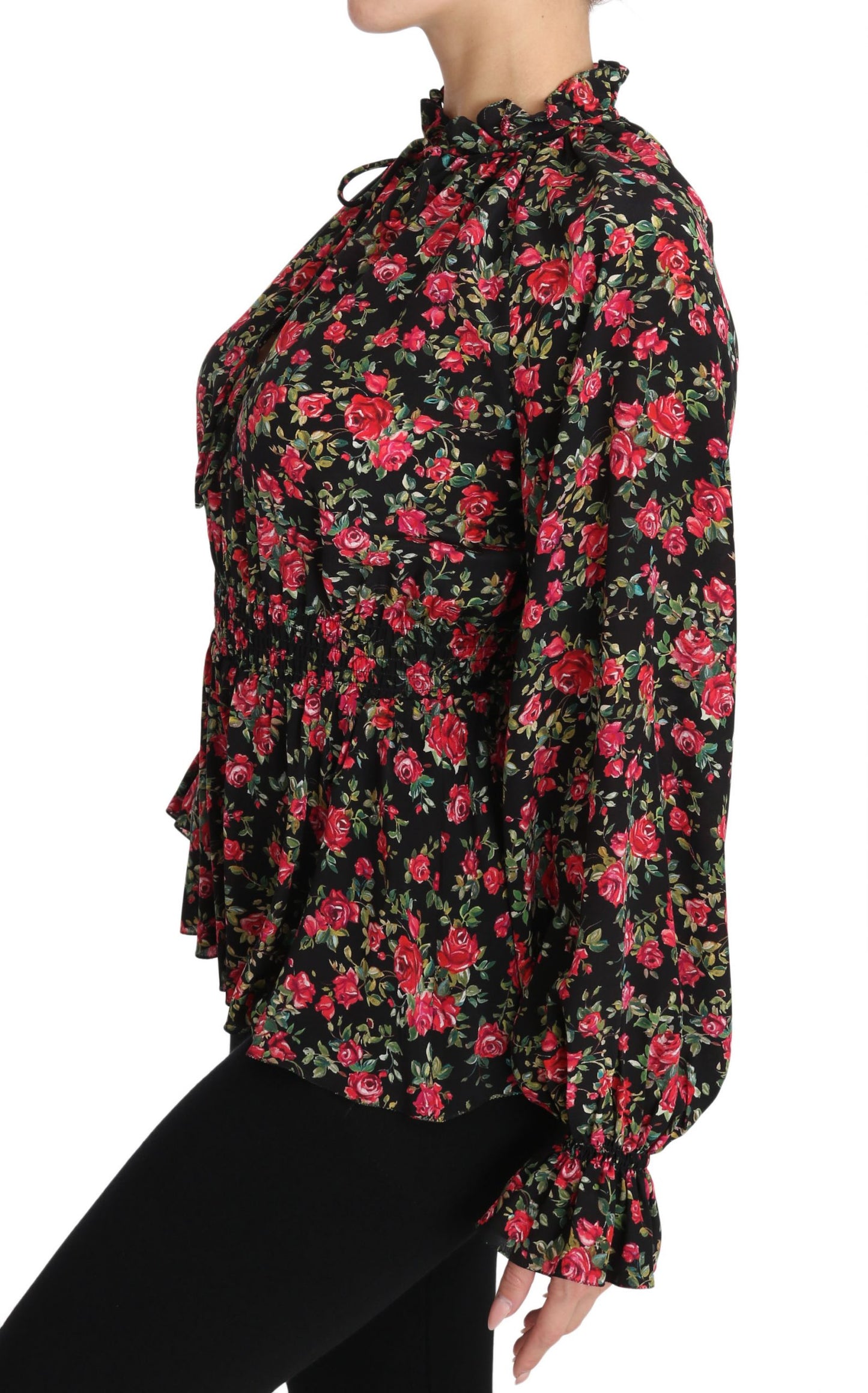 - Elegant Black Floral Silk Shirt