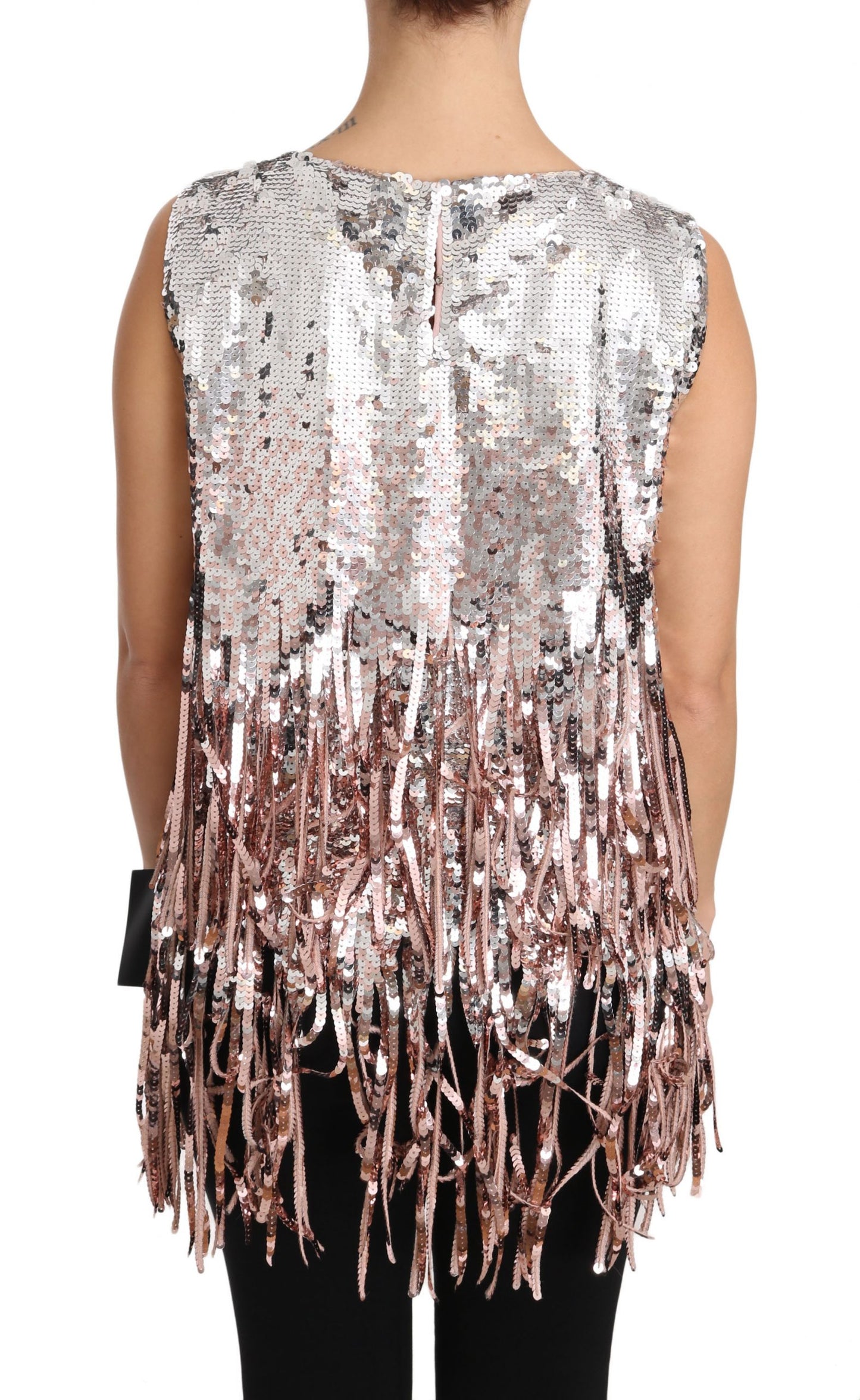 - Golden Pink Sequined Fringe Elegance Top