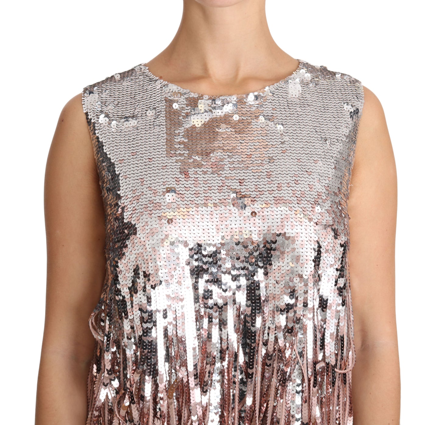 - Golden Pink Sequined Fringe Elegance Top