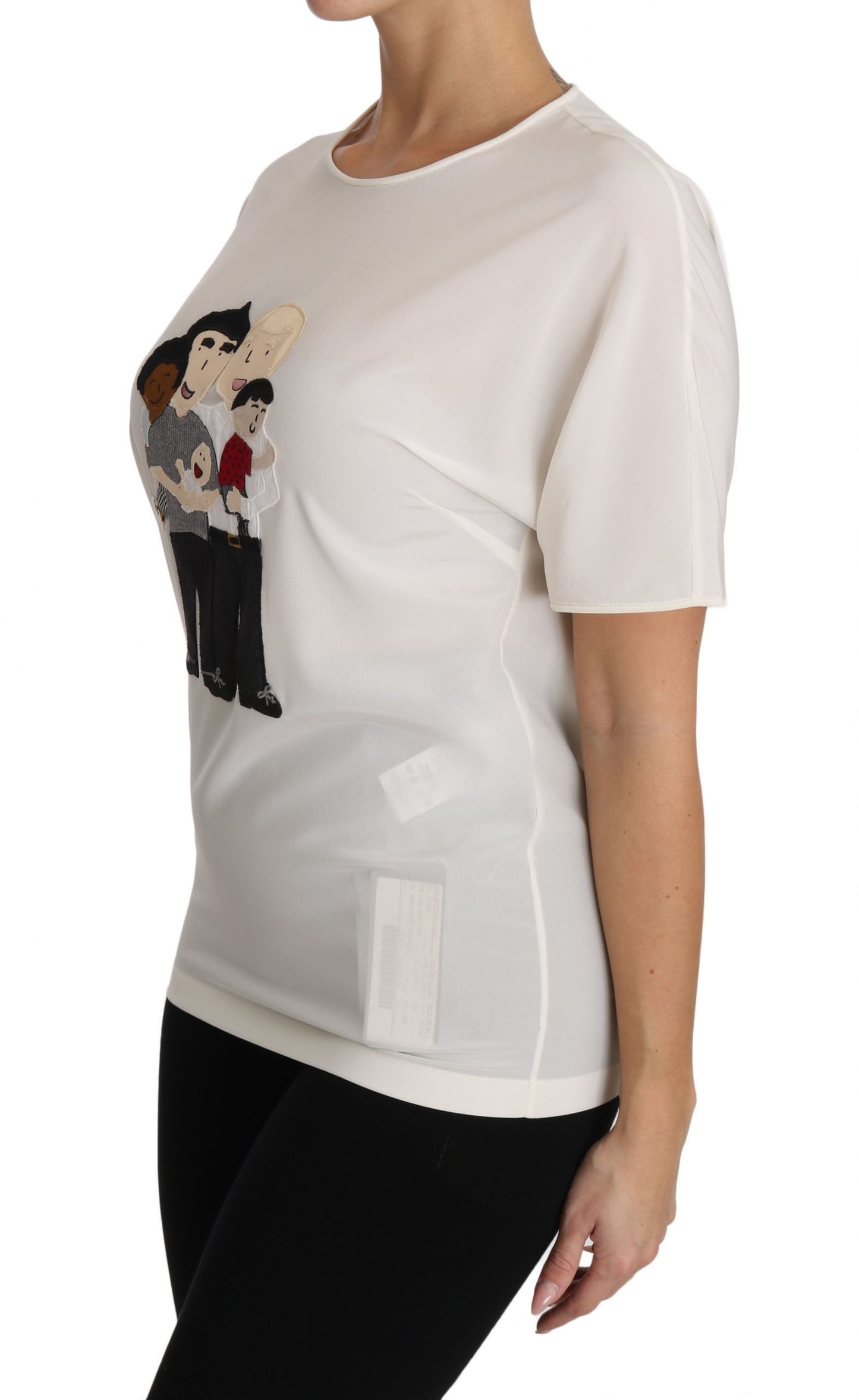 - Elegant Silk Crewneck Blouse with Applique