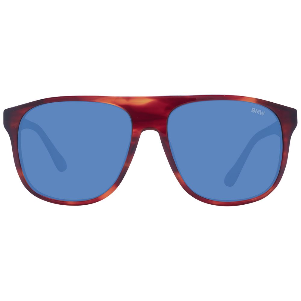 BMW Men's Brown Sunglasses – Stylish Round Frame with Blue Lenses, 58mm