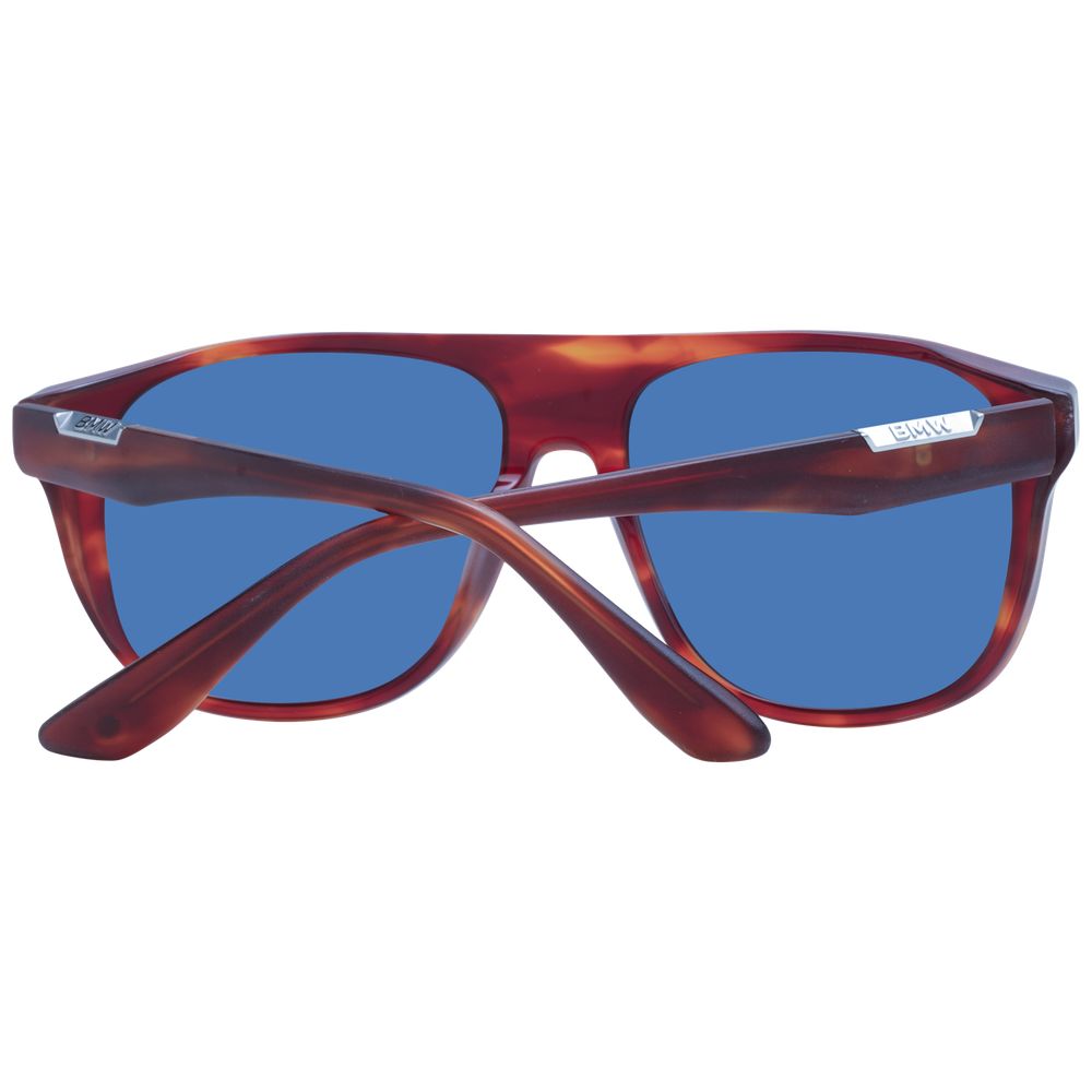 BMW Men's Brown Sunglasses – Stylish Round Frame with Blue Lenses, 58mm
