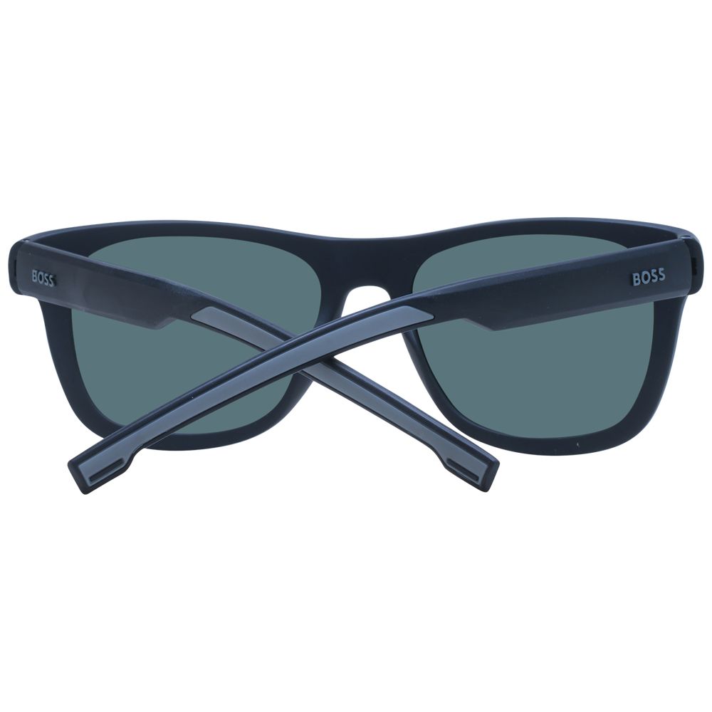 Hugo Boss Black Men Sunglasses – Black Rectangle Frame with Green Polarized Lenses, 54mm