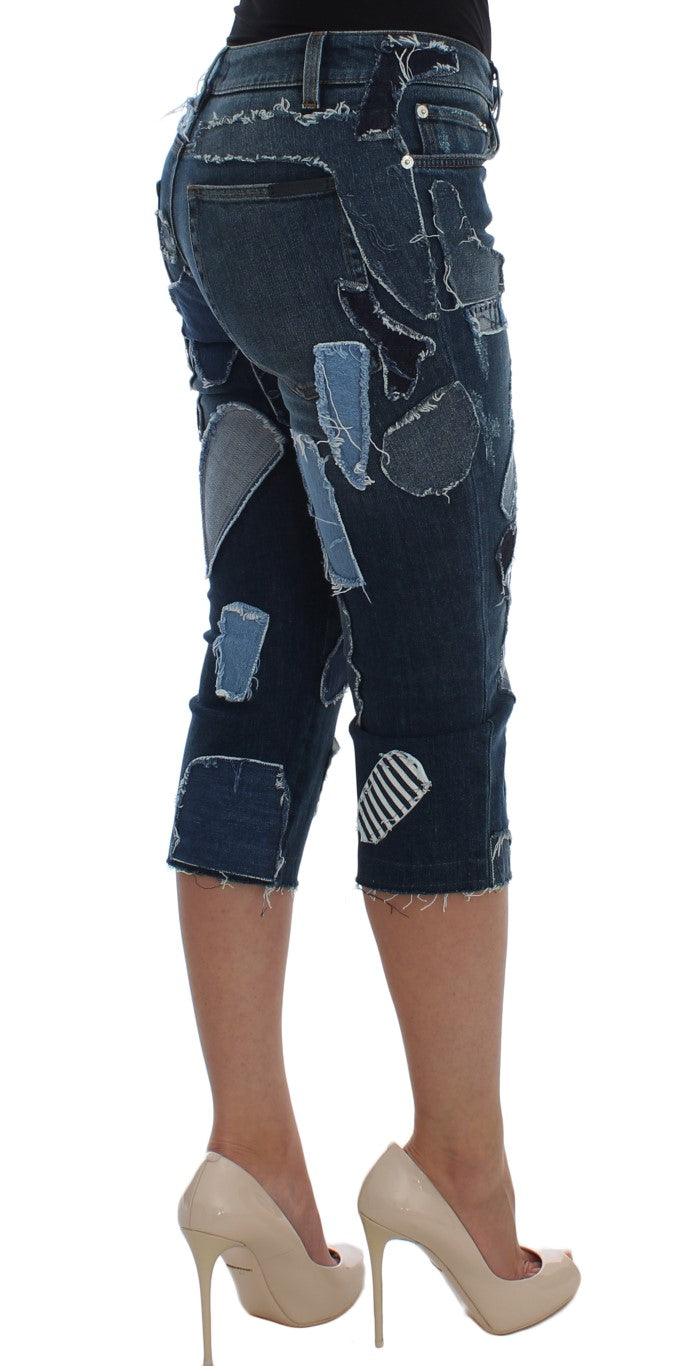 - Chic Blue Patchwork Denim Shorts