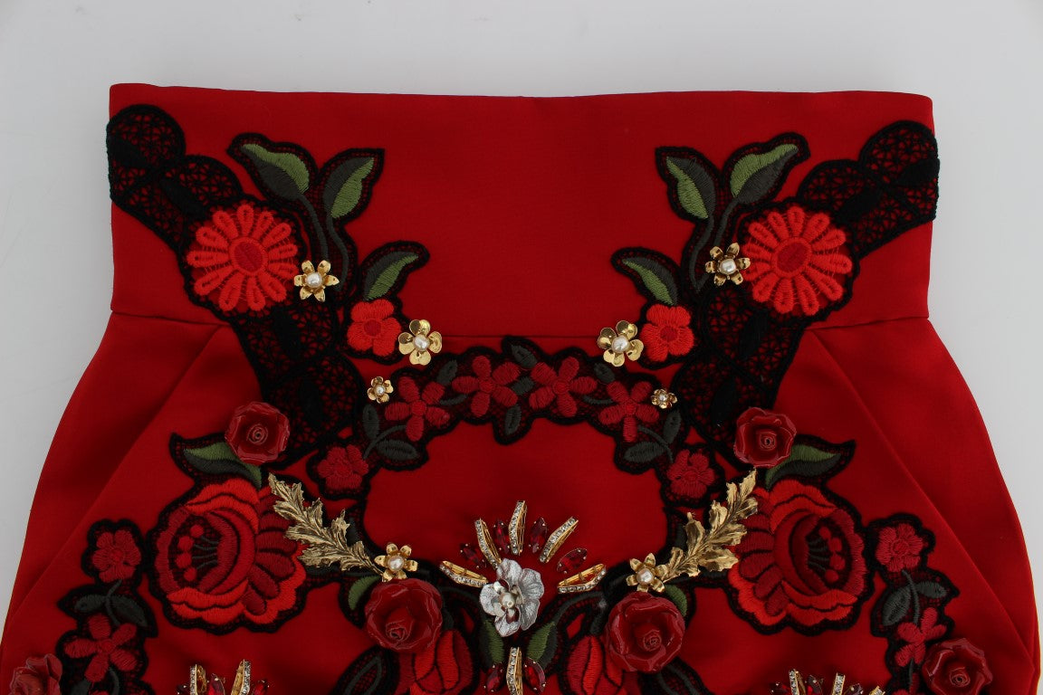 - Ravishing Red Silk Embroidered Shorts