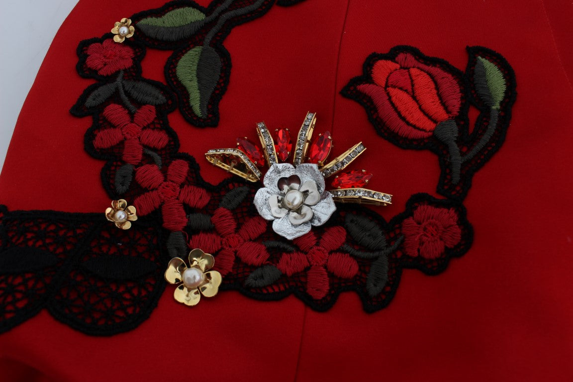 - Ravishing Red Silk Embroidered Shorts