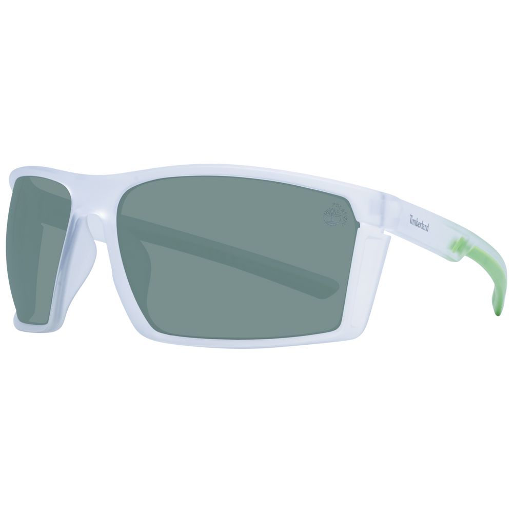 Timberland Men's Sunglasses – White Rectangle Frame with Green Polarized Lenses, 67mm