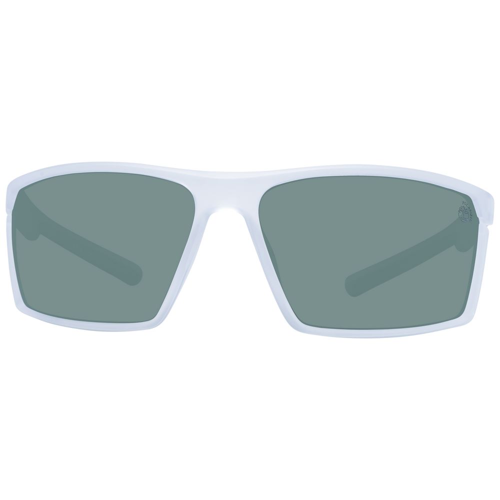 Timberland Men's Sunglasses – White Rectangle Frame with Green Polarized Lenses, 67mm