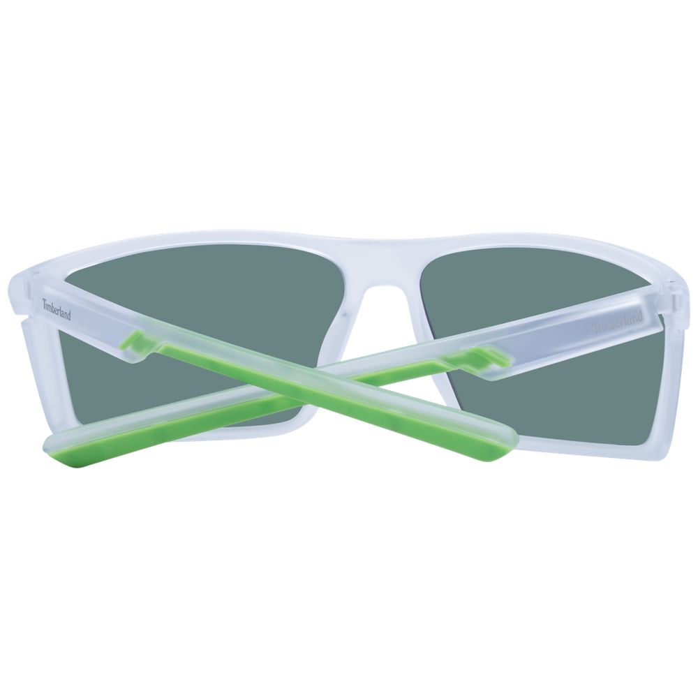 Timberland Men's Sunglasses – White Rectangle Frame with Green Polarized Lenses, 67mm
