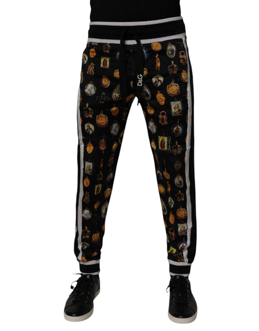 Dolce & Gabbana Black Print Silk Men's Jogger Pants