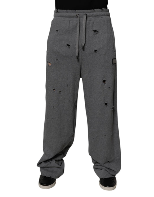 Dolce & Gabbana Gray Cotton RipStyle Straight Sweatpants