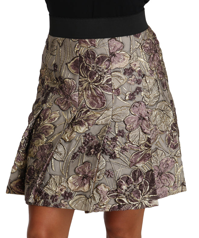 - Elegant Floral A-Line Jacquard Skirt