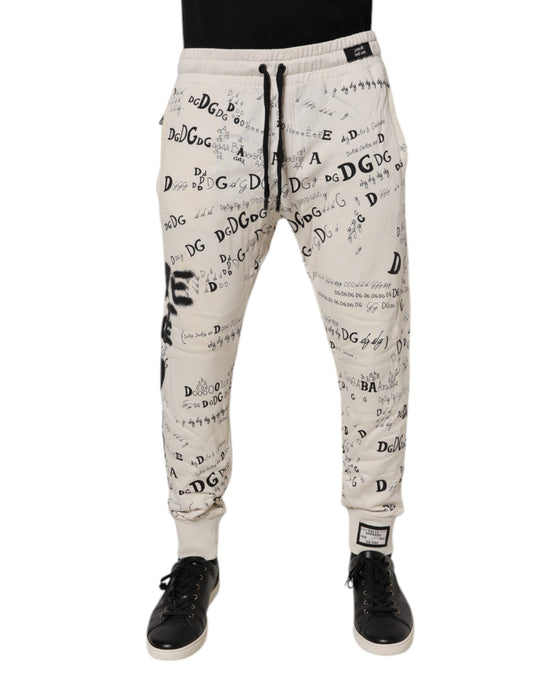 Dolce & Gabbana White Logo Print Men Skinny Sweatpants