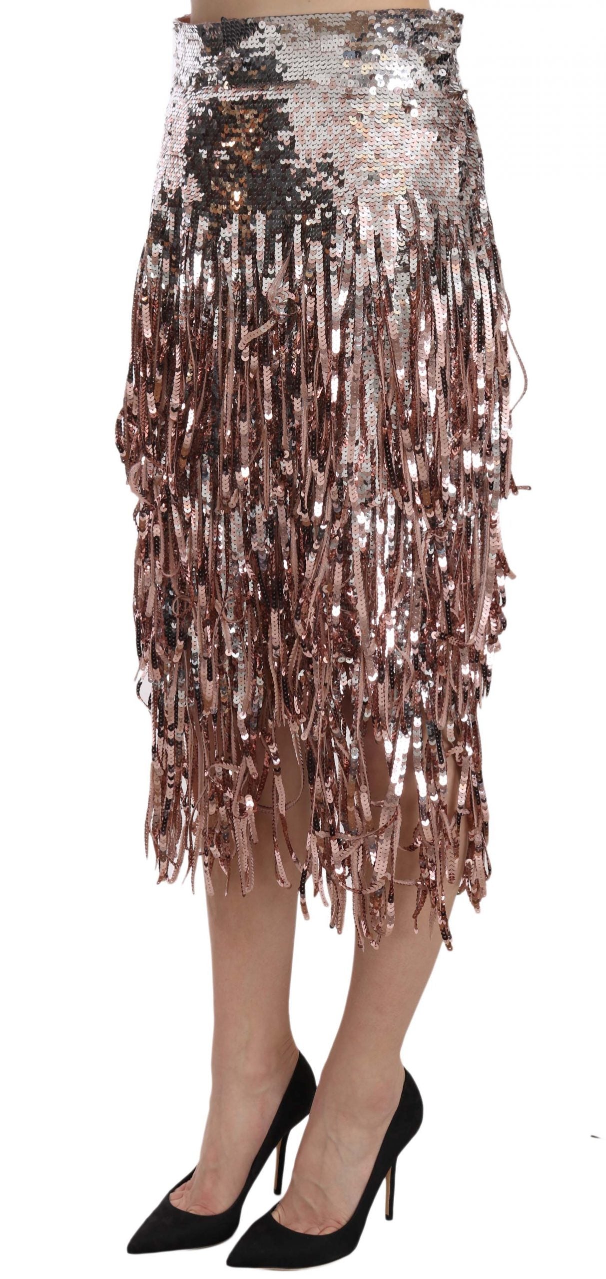 - Metallic Sequin Tulle High-Waist Midi Skirt