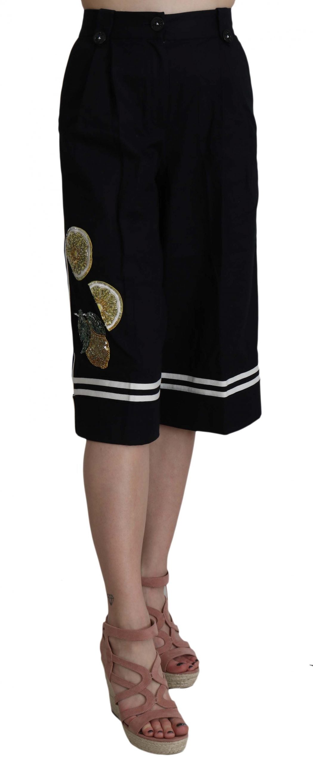 - Elegant High Waist Black Cotton Pants