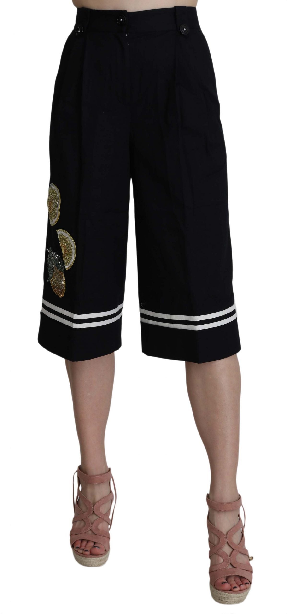 - Elegant High Waist Black Cotton Pants
