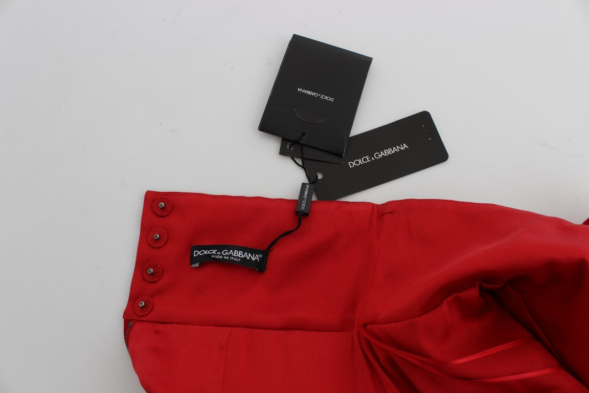 - Red Silk Crystal-Embellished High Waist Shorts