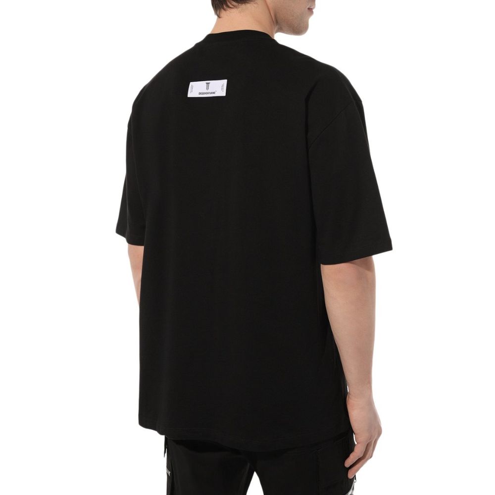 Diego Venturino Black Cotton Crew Neck T-Shirt with Front Print