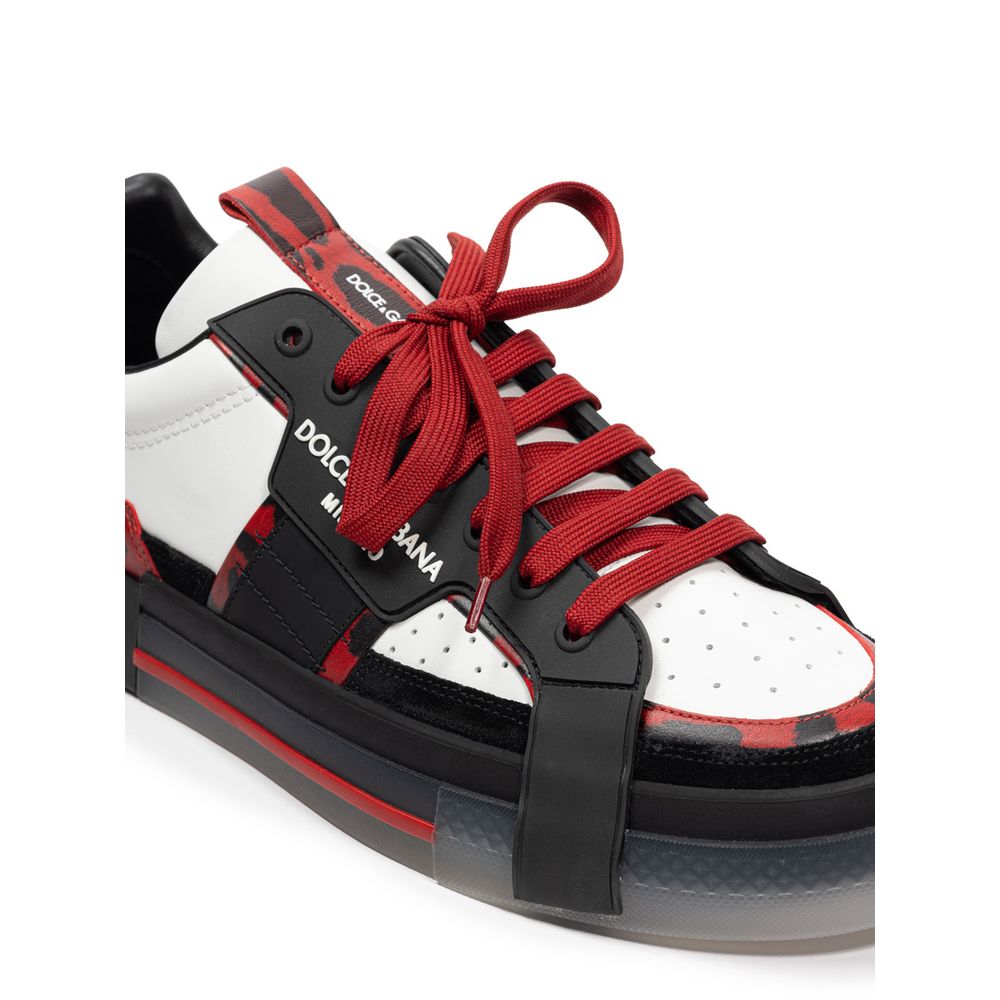 Dolce & Gabbana Portofino Low-Top Sneakers in Black and White Leather