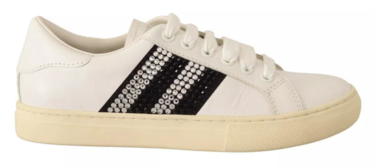 Marc Jacobs White Leather Crystal Embellished Sneakers