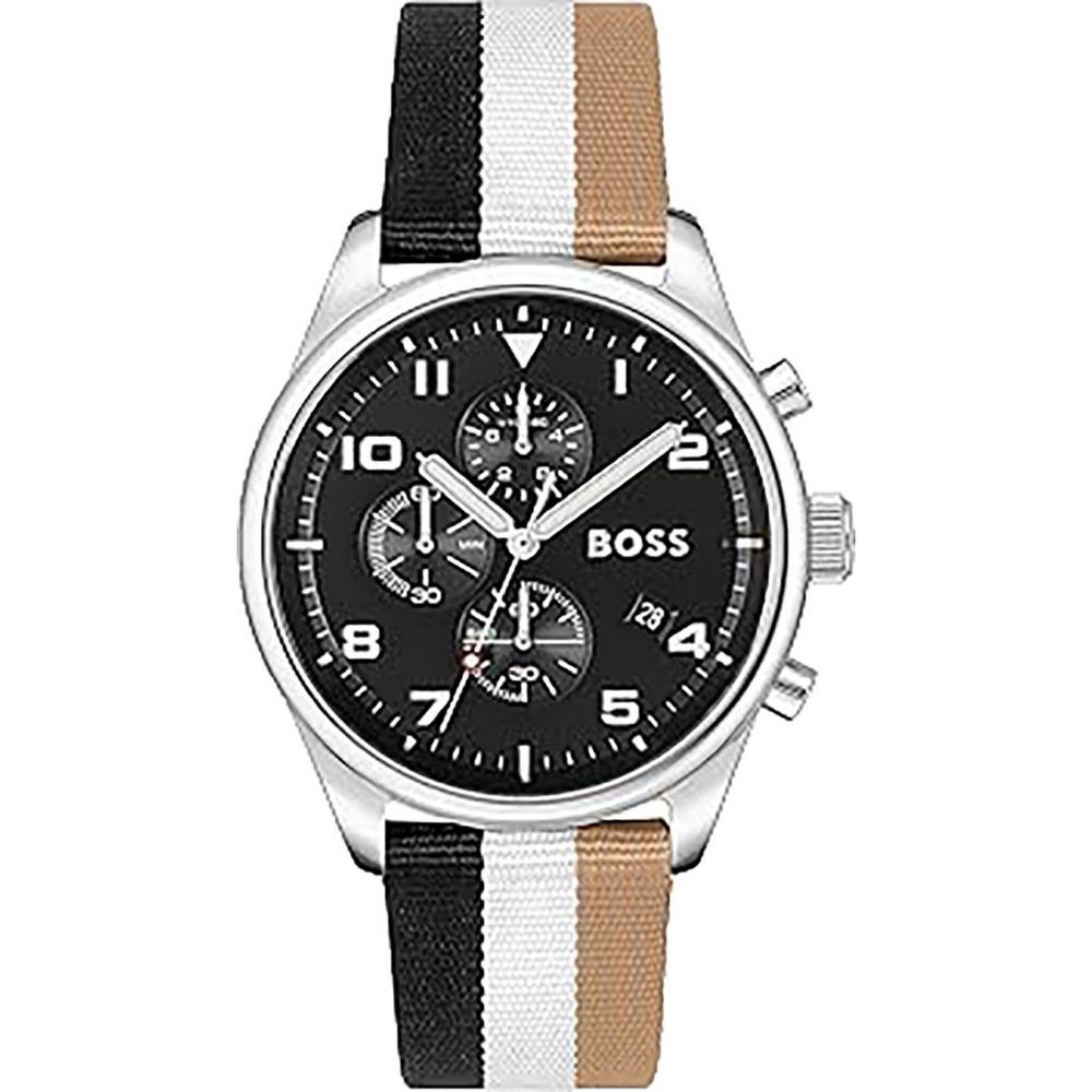 Hugo Boss Men’s Black & White Leather Chronograph Watch