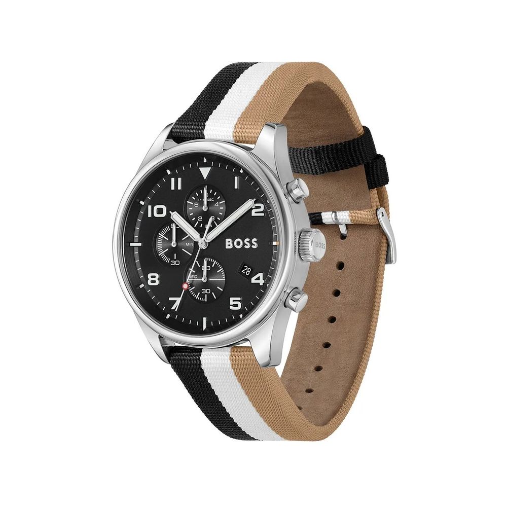 Hugo Boss Men’s Black & White Leather Chronograph Watch