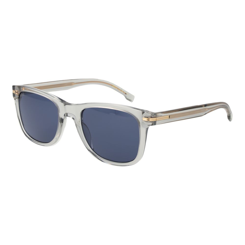 Hugo Boss Men's Sunglasses – Grey Full-Rim Frame with Blue Lenses, 52mm