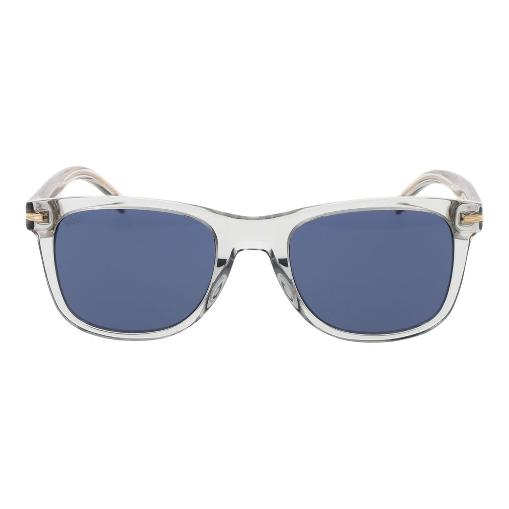 Hugo Boss Men's Sunglasses – Grey Full-Rim Frame with Blue Lenses, 52mm
