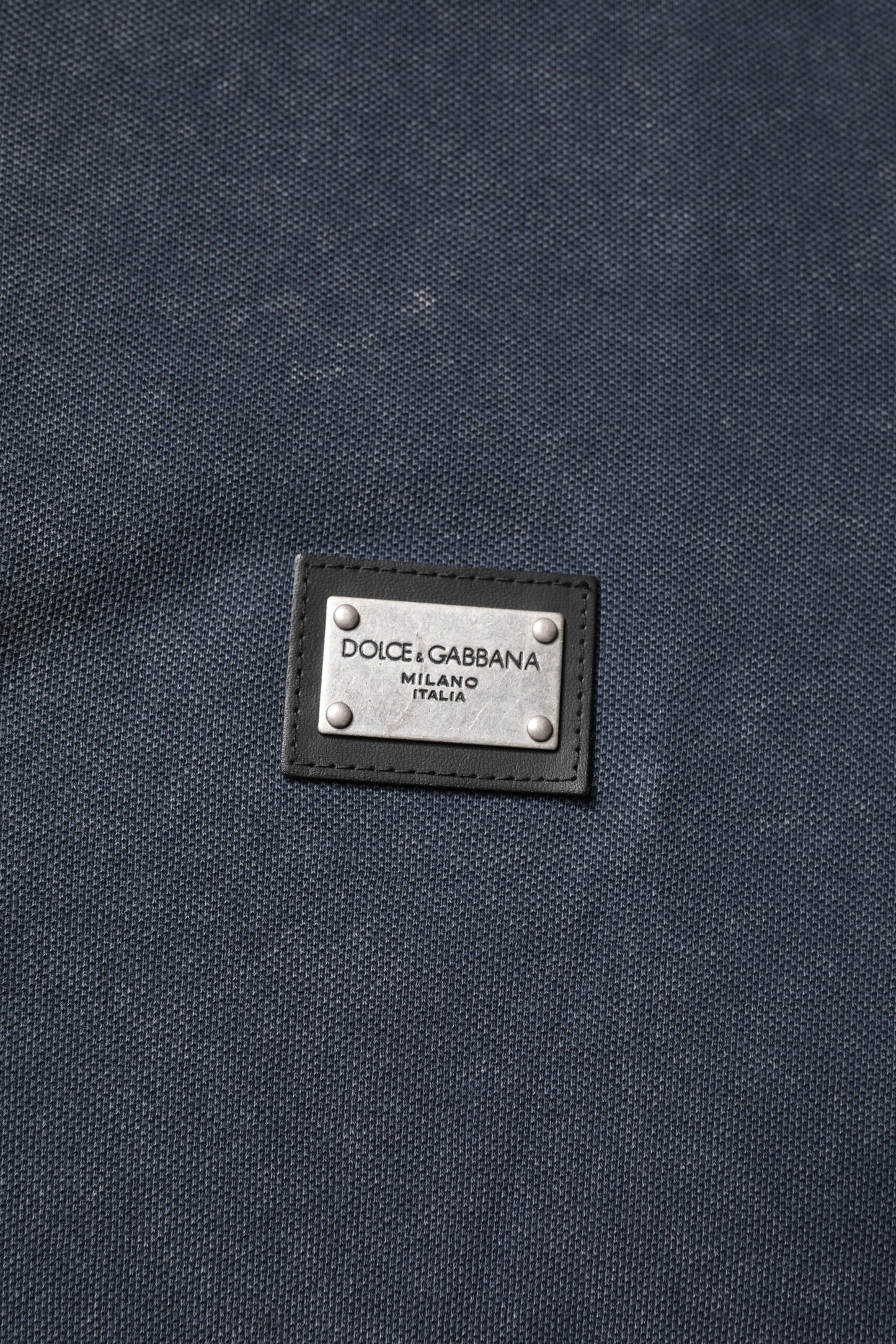 Dolce & Gabbana Dark Blue Logo Plaque Cotton Men Polo Shirt