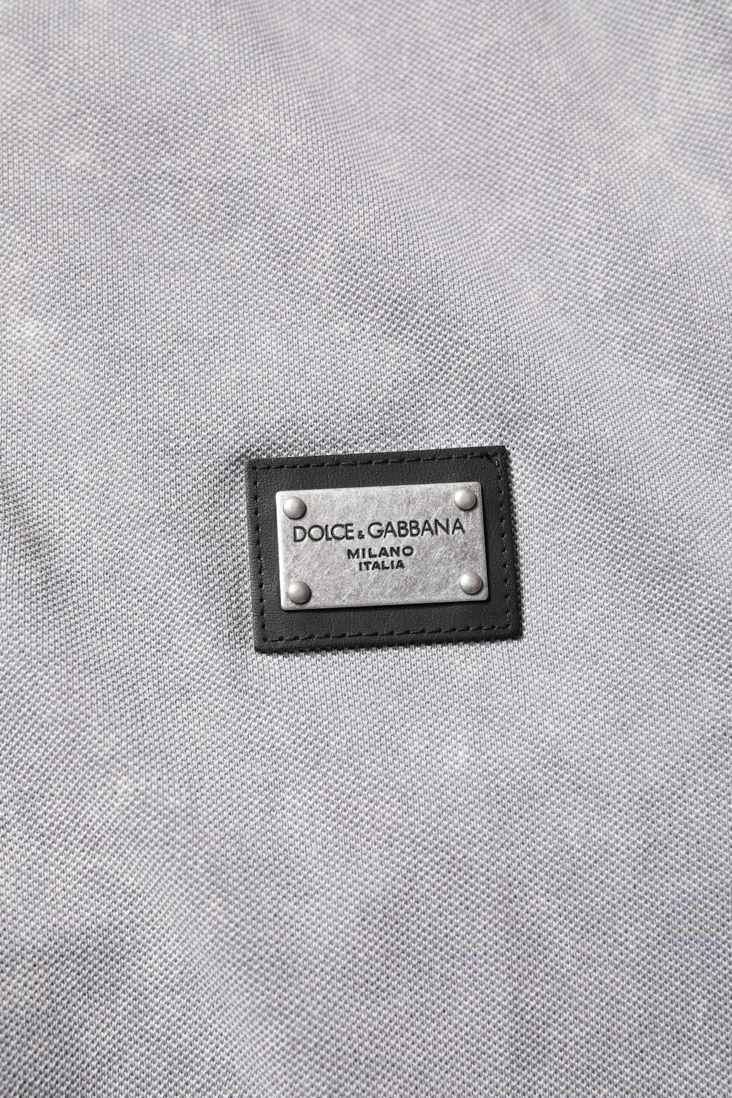 Dolce & Gabbana Gray Logo Plaque Cotton Polo Shirt