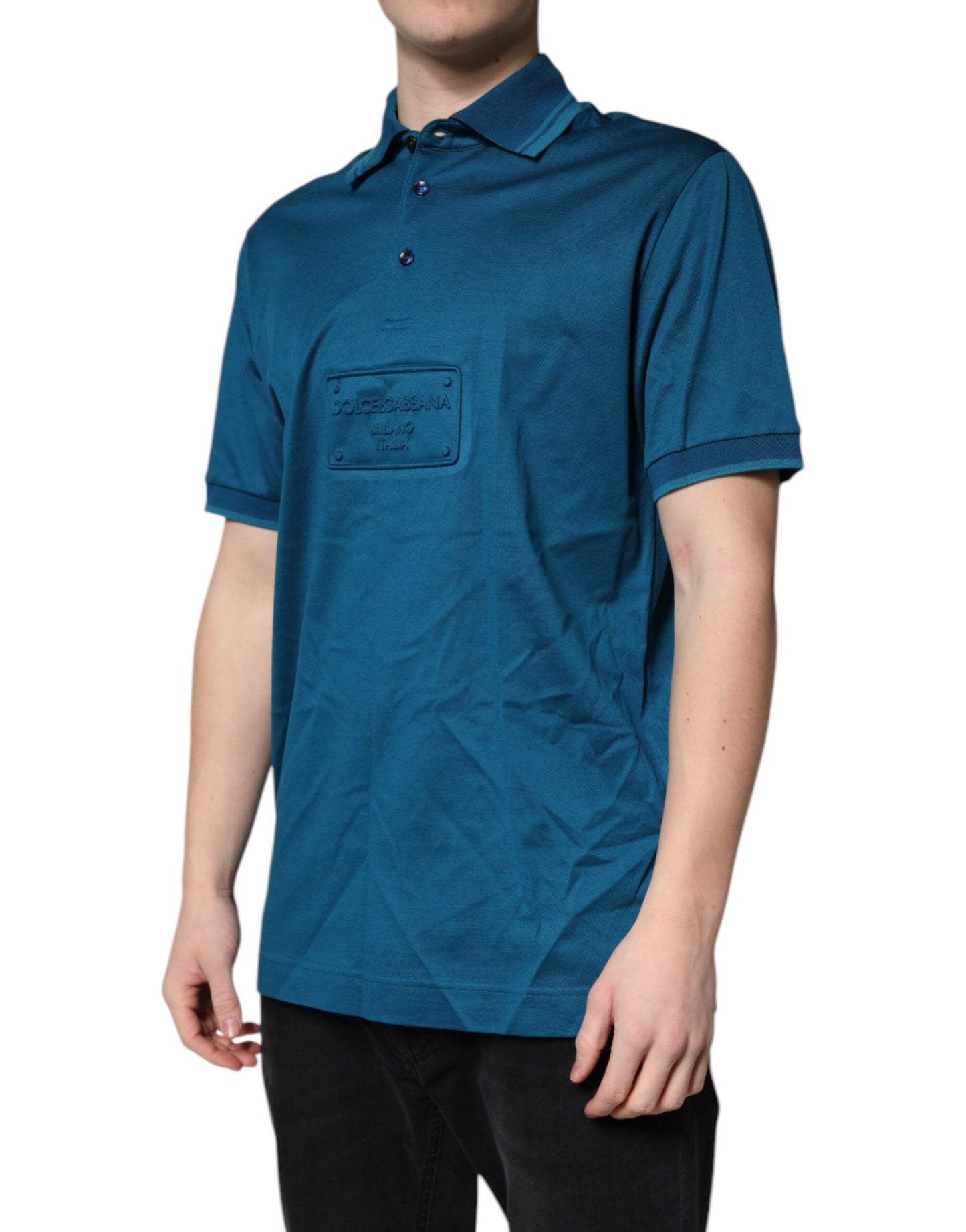 Dolce & Gabbana Blue Logo Cotton Men Polo Shirt