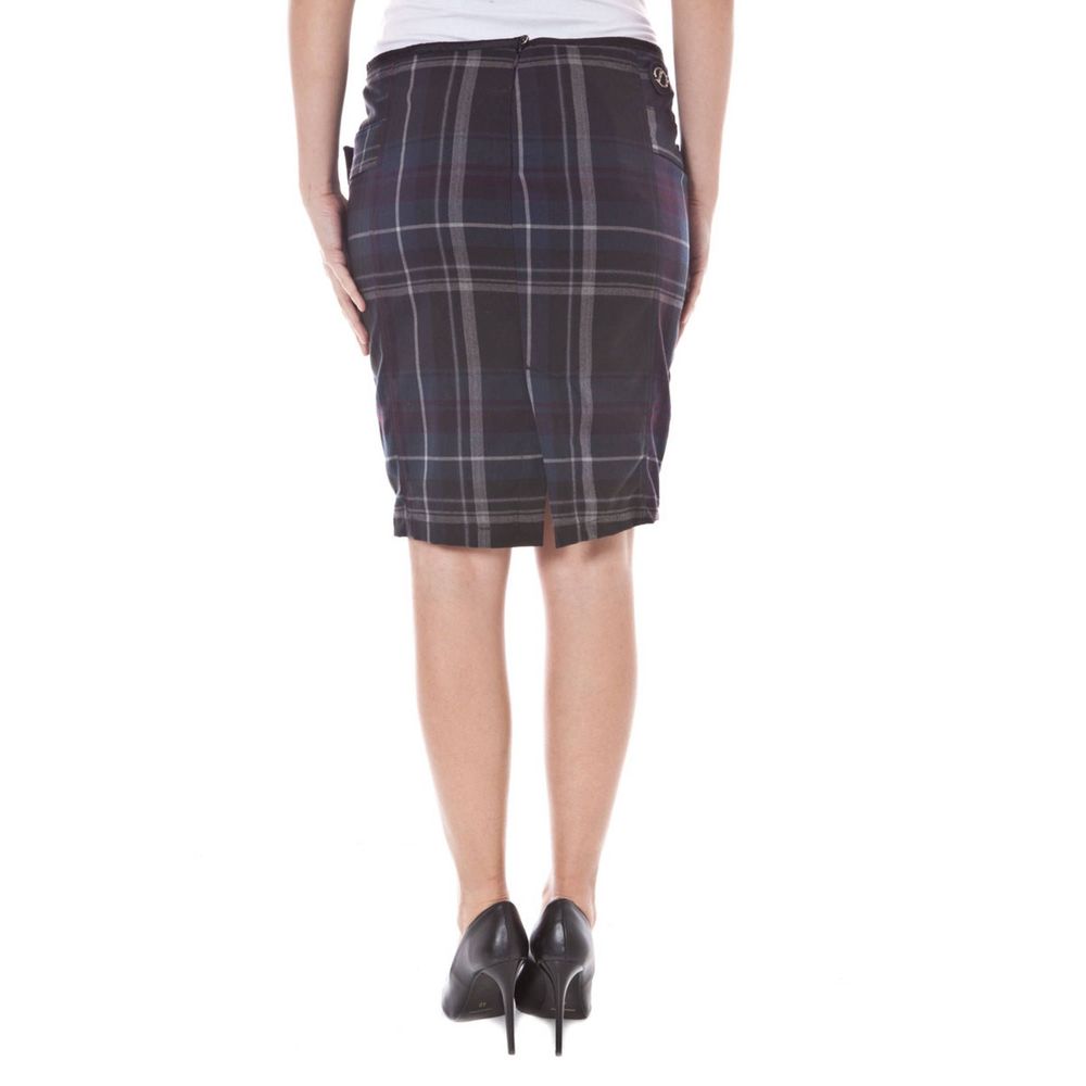 Chic Blue Polyester Skirt with Button and Zip Closure