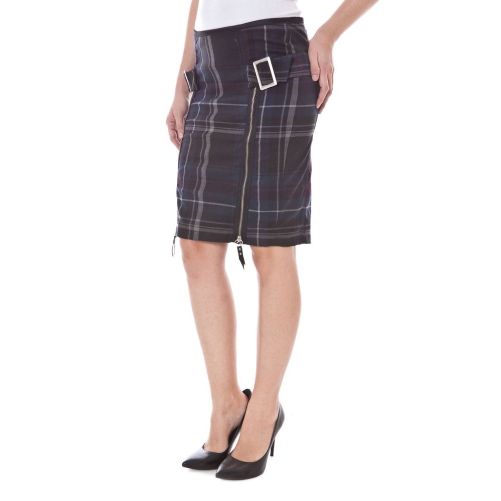 Chic Blue Polyester Skirt with Button and Zip Closure