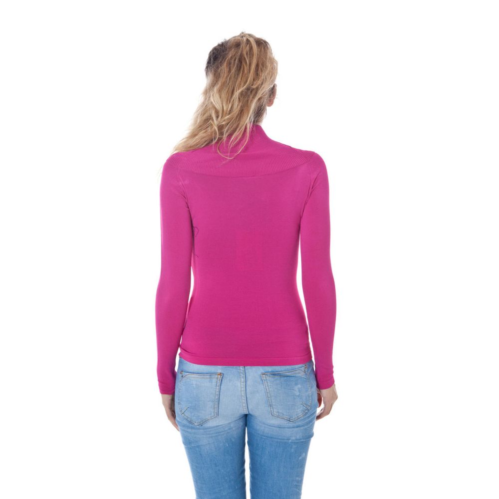 Chic Pink Viscose Sweater with Boat Neck Design