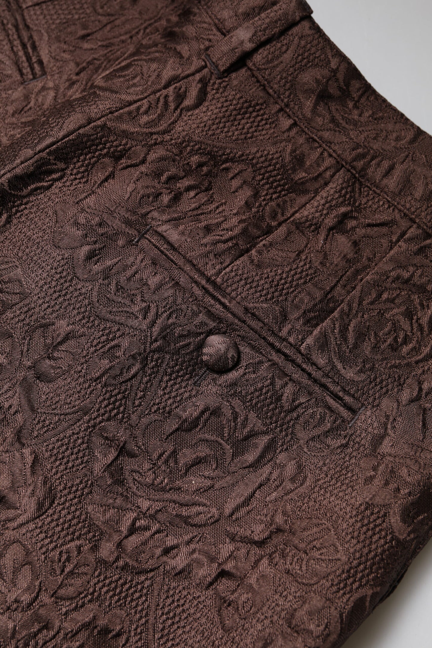 Dolce & Gabbana Brown Floral Brocade Mid Waist Mini Shorts