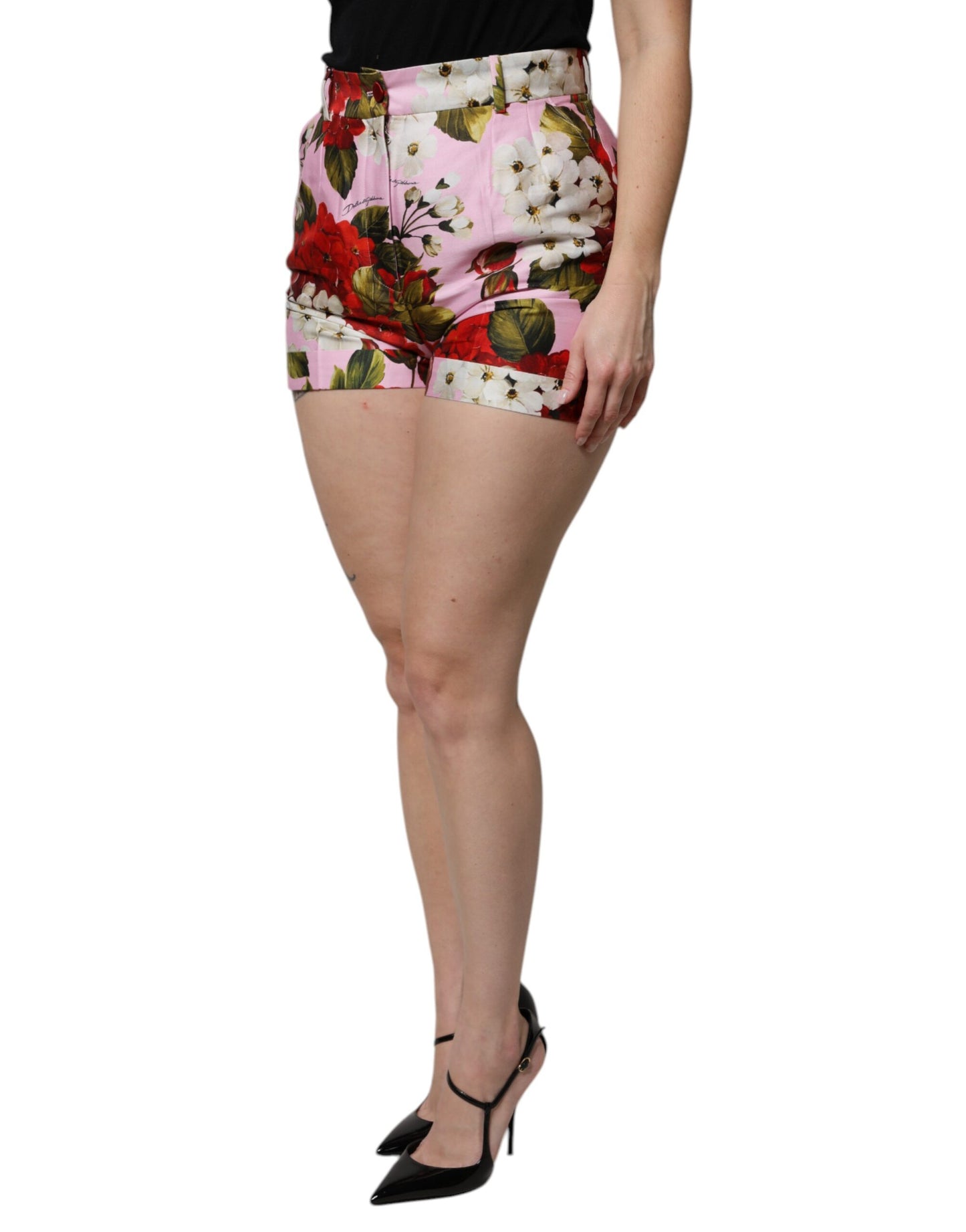 Dolce & Gabbana Pink Floral Print High Waist Hotpants Shorts